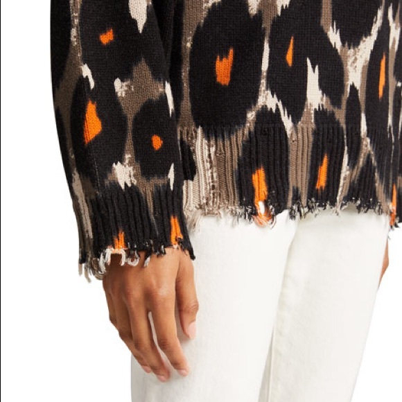 R13 Black and Brown Leopard Oversized Long Sleeve Crewneck Sweater Size M - Picture 3 of 8